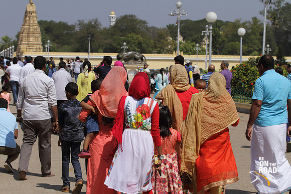 Colorfully dressed visitors at Mysore Palace, India