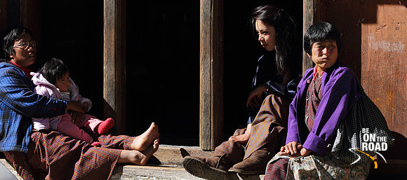 Women outside a shop in Trongsa, Bhutan
