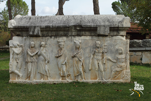 Beautiful Sacrophagus lying on the lawns of Aphrodisias, Turkey