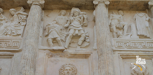 Carvings on the temple walls at Aphrodisias, Turkey