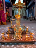 Traditional scenes on Karthigai Deepam festival evening in front of Adi Varaha Perumal Temple, Kallidaikurichi