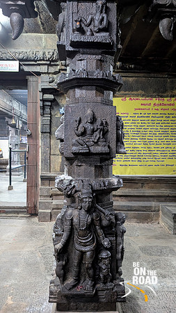 Intricate sculptures on pillars of Ammainathar Temple, Cheranmahadevi