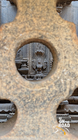Amazing sculpture of Narasimha as seen from the jaali stone window at Bhaktavatsala Perumal temple, Cheranmahadevi