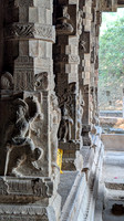 A line of ornately sculpted pillars at Bhaktavatsala Perumal temple, Cheranmahadevi