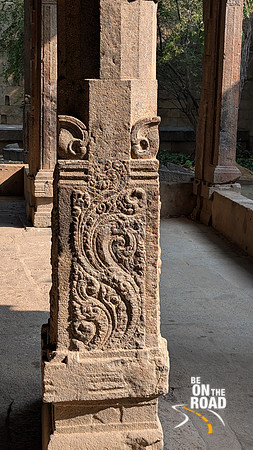 Morning sun shines on the beautiful pillars of Bhaktavatsala Perumal Temple