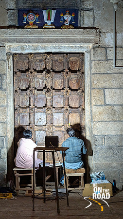 Artians carve wooden door at Thirukkurungudi Perumal temple