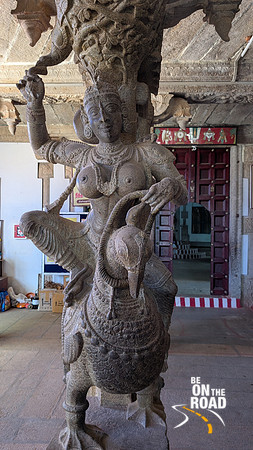 Beautiful sculptures in front of the entrance to the Thirukkurungudi temple mutt