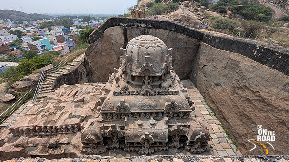 Beautiful carvings on the rock cut monolithic temple of Vettuvan Koil at Kalugumalai