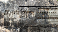 Painstakingly carved Jain bas reliefs on Kalugumalai hill walls