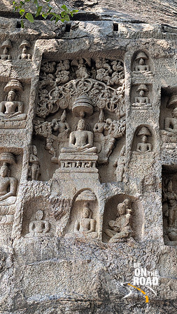 Stunning Jain bas reliefs on the hill wall at Kazhugumalai