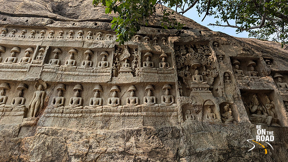 The gorgeous Jain sculptures and bas reliefs under a banyan tree at Vettuvan Koil, Kazhugumalai