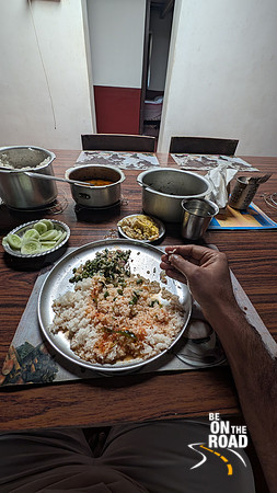 Delicious Anna Saaru with veggies, eggs, ghee and fresh cucumber - heaven during the rains