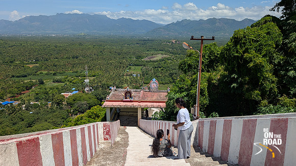 The steep flight of stairs that lead to the top of the Thirumalai Murugan Temple