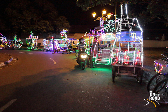 Dazzling carts light up near the Sultan's palace at Yogyakarta, Indonesia