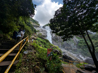 Picturesque Palaruvi Falls inside Thenmala Forest, Kerala