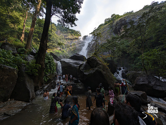 Palaruvi Falls tumbling down in many steps offering a variety of mini waterfalls to bathe under