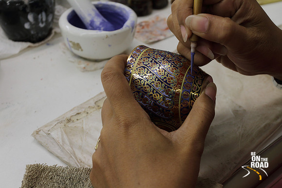 Beautiful Benjarong crockery being designed near Ban Amphawa, Thailand
