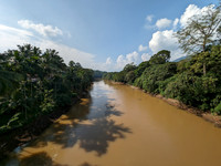 Kallada River during the monsoon season near Thenmala Dam