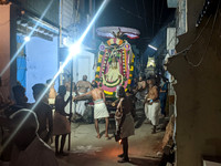 Lord Maha Vishnu visits the streets of Kallidaikurichi village for Garudai Sevai celebrations