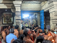 Lord Adi Varaha perumal on top of the Garuda Vahanam getting ready to give darshan to his devotees