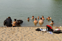 Sharing the Mekong waters with a buffalo to beat the heat at Don Det, Laos