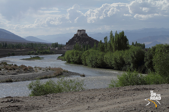 Ladakh's Stok Palace as seen from the banks of the Indus river