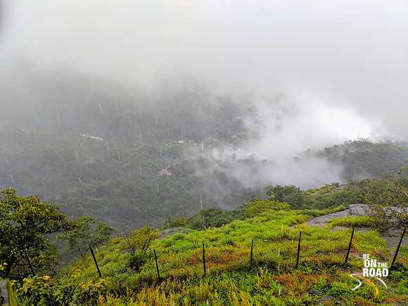 Views slowly clearing during monsoon season at Bisle View Point, Karnataka