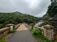 Manimuthar Falls, the lush green forest and the cloudy monsoon weather
