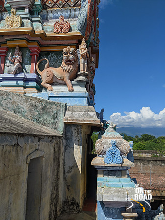 Mannarkoil Perumal temple and the lush forests and mountains of the Western Ghats in the background