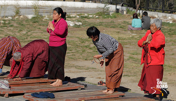 Devotees offer their prayers at National memorial Choerten, Thimphu, Bhutan