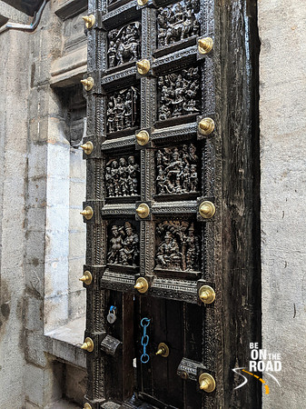 Intricate carvings on the Sivasailam temple main door