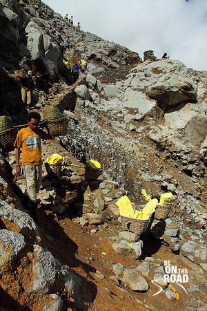 Sulphur Miners at work at Kawah Ijen, Indonesia
