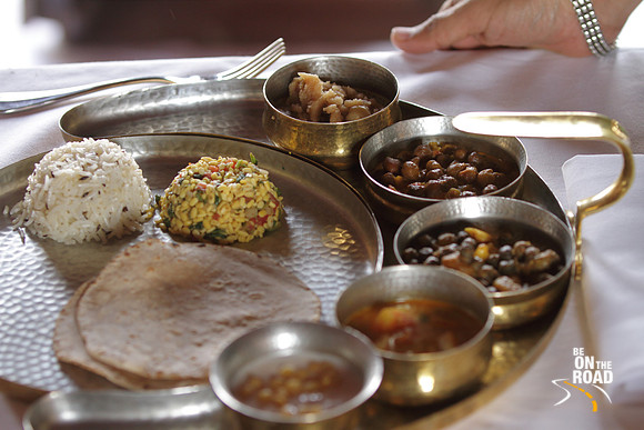 Delicious plate of Rajasthani Thali inside a haveli, Bikaner, Rajasthan