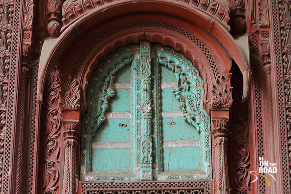 Ornately carved window on a haveli in Bikaner, Rajasthan, India