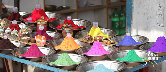 Myriad of colors on sale in front of Raja Ram Temple, Orchha, Madhya Pradesh