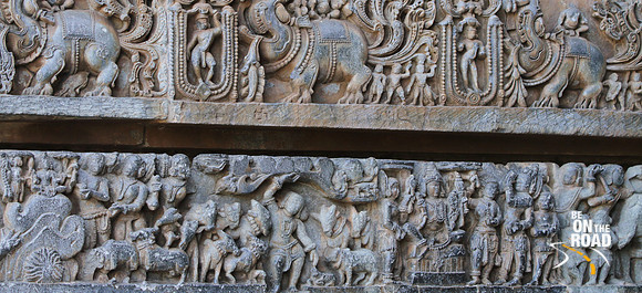Intricate carving on the external walls of the Hoysaleswara Temple, Halebid