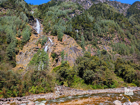 Dechaa waterfall tumbles into the Dri river between Anini and Bruni