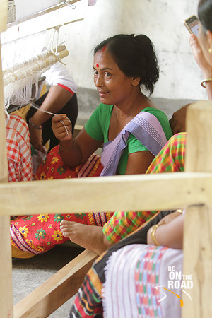 Mishing tribal women and their colorful clothing, Assam