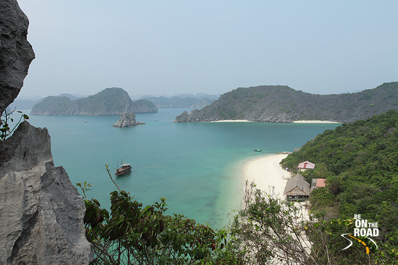 Remote white sandy beach in Halong Bay, Vietnam