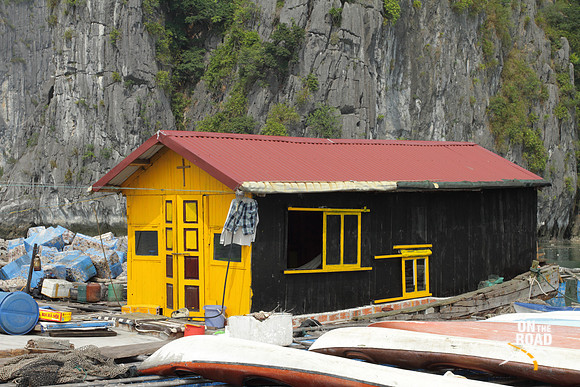 Yellow boathouse at Halong Bay, Vietnam