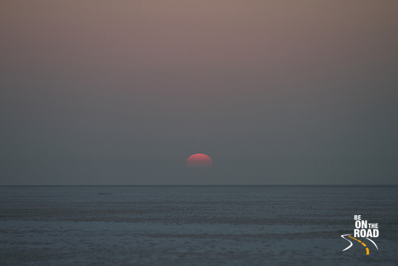A White Rann sunrise on a misty morning at Great Rann of Kutch, Gujarat, India