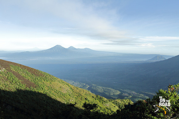 Spectacular view of volcano landscape from Gunung Merapi top, Indonesia