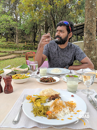 Enjoying the mountain view and the traditional lunch at Windermere Estate, Munnar