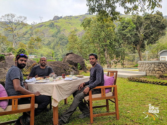 Friends enjoy delicious Kerala Lunch amidst the gorgeous mountains at Windermere Estate, Munnar