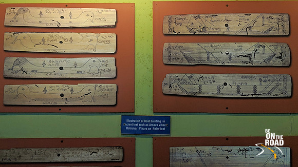 Illustration of Boat building in ancient Palm leaf texts shown at Odisha State Maritime Museum, Cuttack