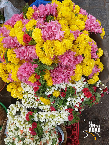 Coloful bundle of flowers in front of Chamundeshwari Temple, Mysore