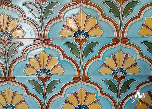 Colorful wall tiles inside Mysore Palace
