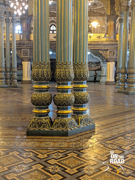 Ornate pillars inside Mysore Palace