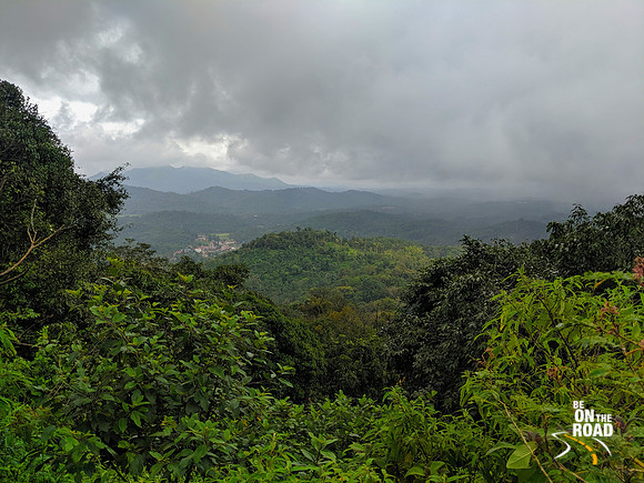 Bhagamandala temple as seen from the road to Talacauvery on a monsoon day