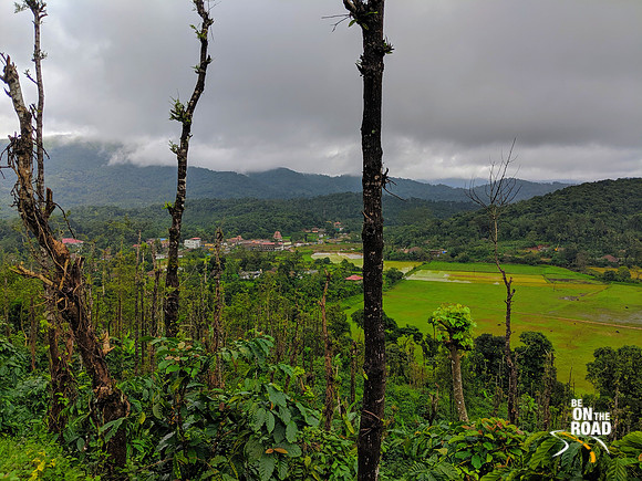 Paddy, forests and mountains surround the Bhagamandala town